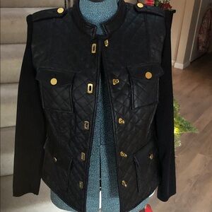 Peter Nygard Black Quilted Utility Jacket with Gold Buttons